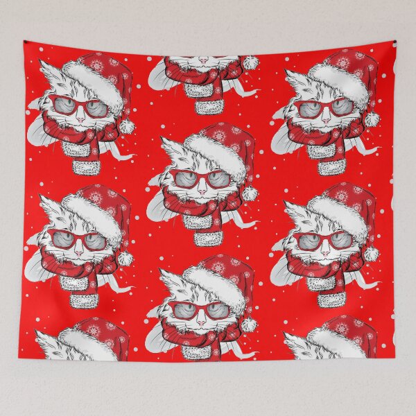 Aperçu de l'œuvre Joli chat de Noël en chapeau, écharpe et lunettes créée et vendue par ZartyDesigns.