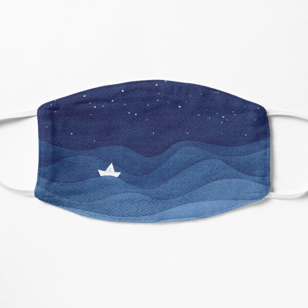 blue ocean waves, sailboat ocean stars Flat Mask