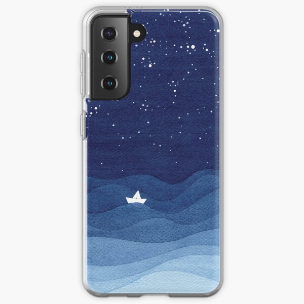 blue ocean waves, sailboat ocean stars Samsung Galaxy Soft Case