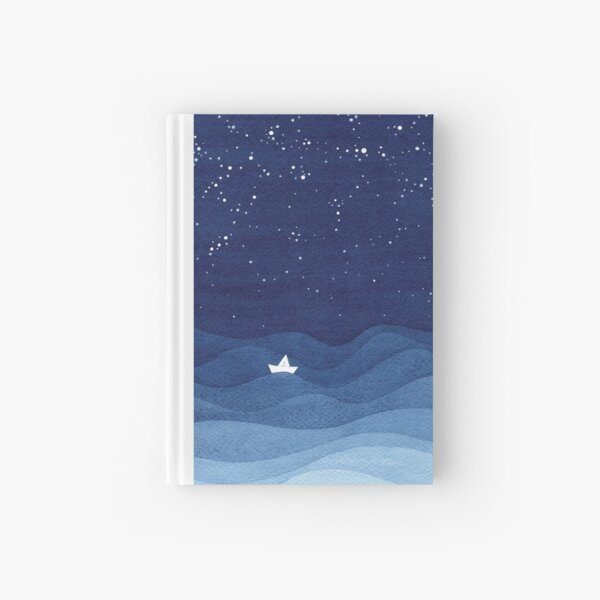 blue ocean waves, sailboat ocean stars Hardcover Journal