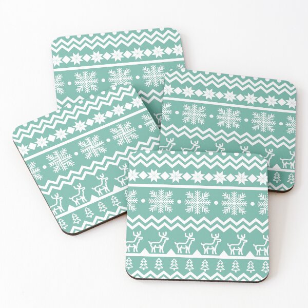 Item preview, Classic Christmas sweater pattern with snowflakes, pine trees and deers in turquoise and white designed and sold by CiniArt.