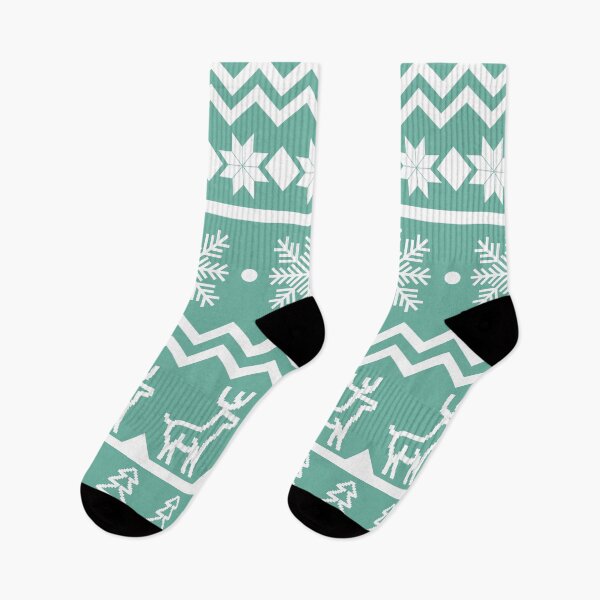 Item preview, Classic Christmas sweater pattern with snowflakes, pine trees and deers in turquoise and white designed and sold by CiniArt.