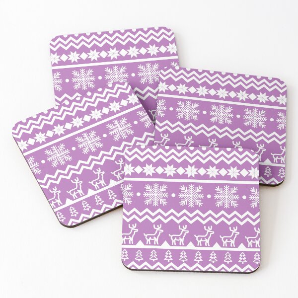 Item preview, Classic Christmas sweater pattern with snowflakes, pine trees and deers in pink and white designed and sold by CiniArt.