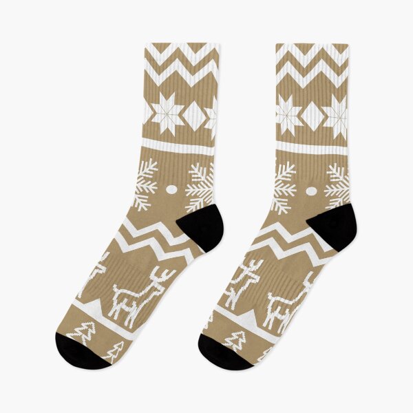 Item preview, Classic Christmas sweater pattern with snowflakes, pine trees and deers in yellow and white designed and sold by CiniArt.