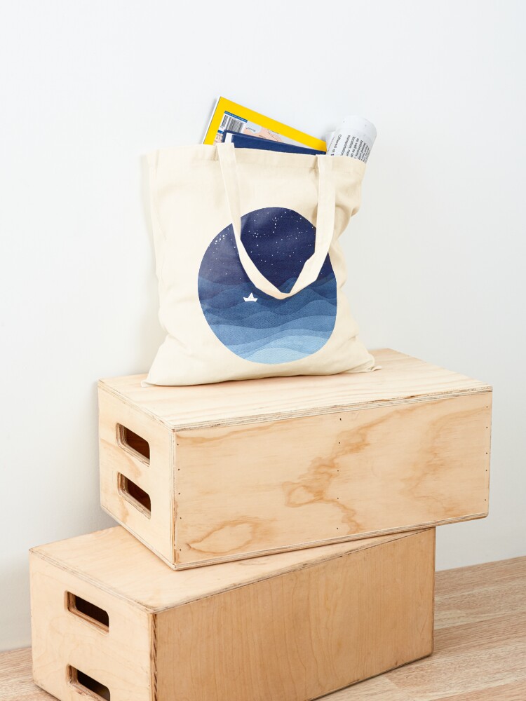 Alternate view of blue ocean waves, sailboat ocean stars Tote Bag