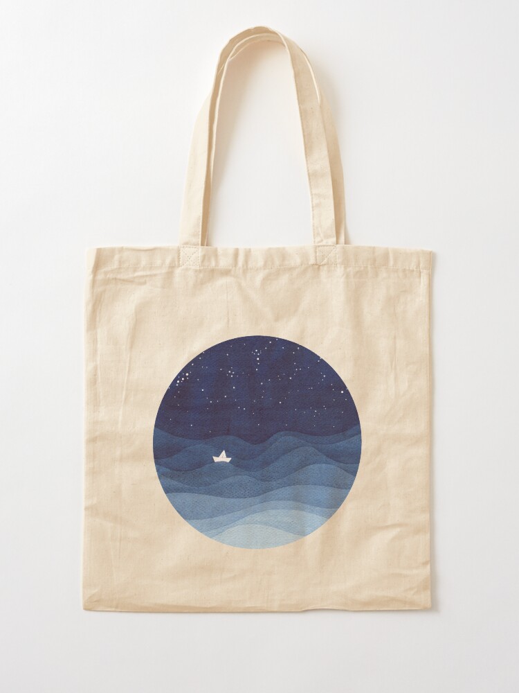 Alternate view of blue ocean waves, sailboat ocean stars Tote Bag