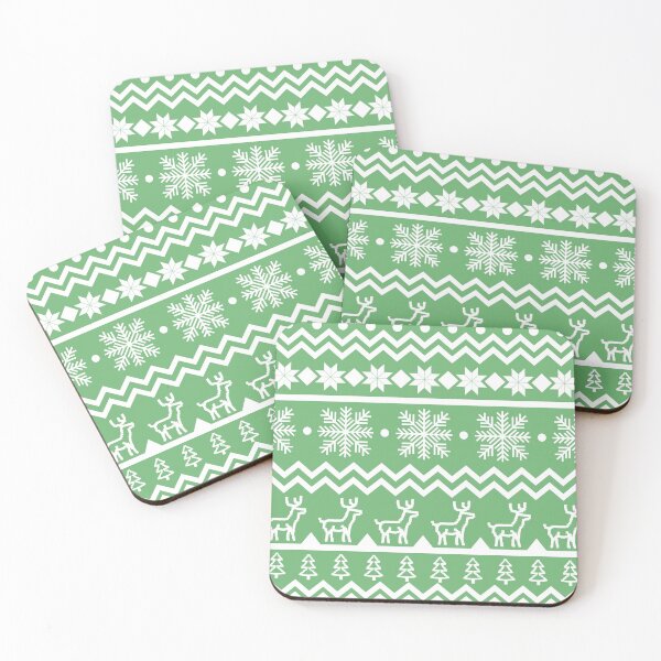 Item preview, Classic Christmas sweater pattern with snowflakes, pine trees and deers in green  and white designed and sold by CiniArt.