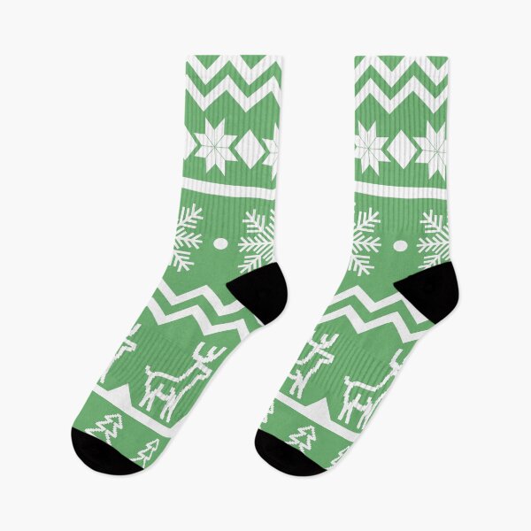 Item preview, Classic Christmas sweater pattern with snowflakes, pine trees and deers in green  and white designed and sold by CiniArt.