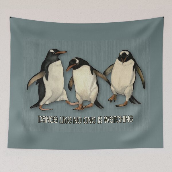 Item preview, Dance Like No One is Watching Penguin Trio Illustration designed and sold by JoyfulWhimsy.