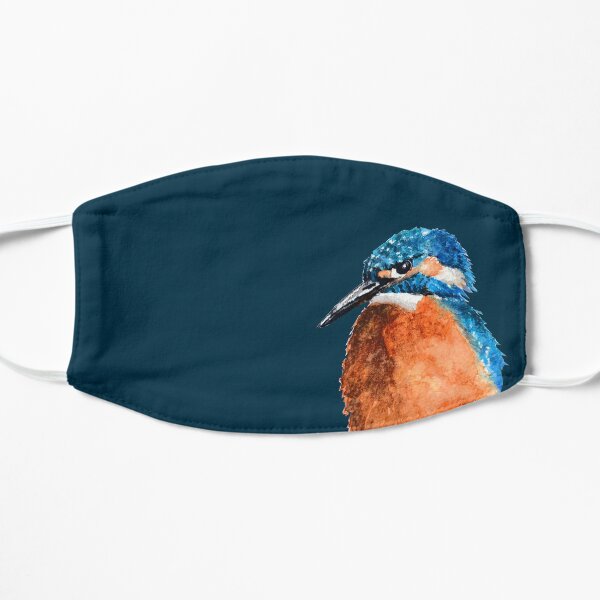 Watercolour Kingfisher sitting on Tree Branch Flat Mask
