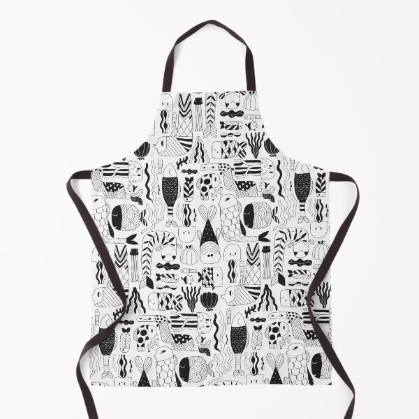 Item preview, Doodle black & white funny fish pattern designed and sold by kostolom3000.