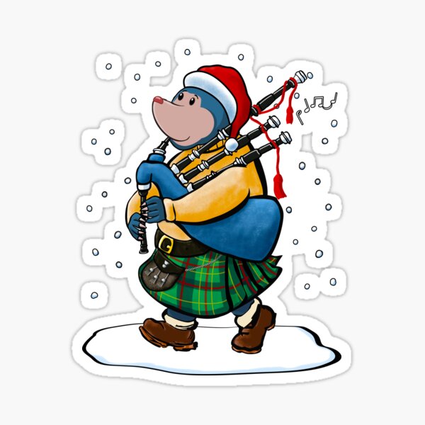 "The Scottish Mole Of Kintyre Plays Bagpipes At Christmas!" Sticker for