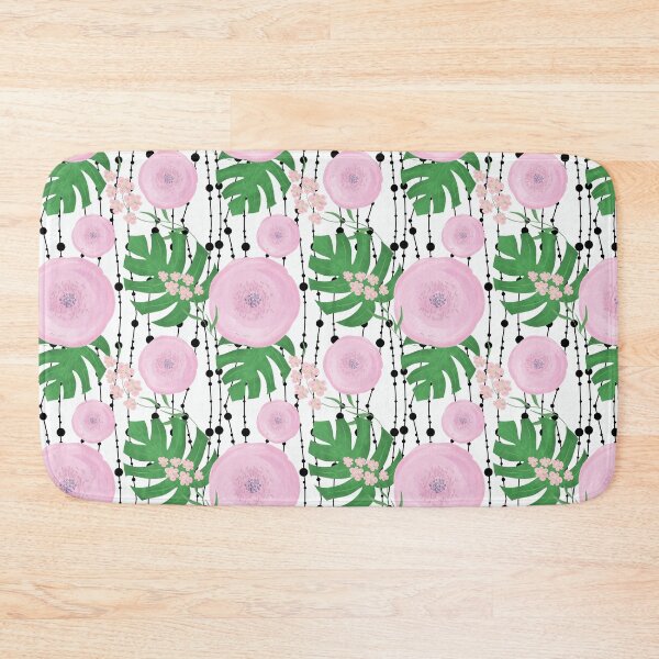 Item preview, Pink flowers on a white background with black beads. designed and sold by marinaklykva.