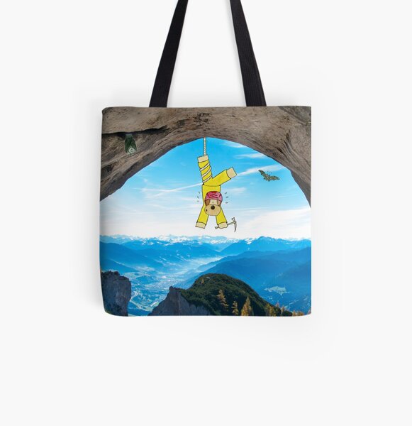 Funny Dog Illustration in Landcsape Photography - Abseiling in the Alps All Over Print Tote Bag