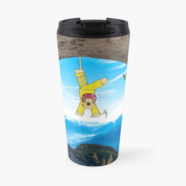 Funny Dog Illustration in Landcsape Photography - Abseiling in the Alps Travel Mug