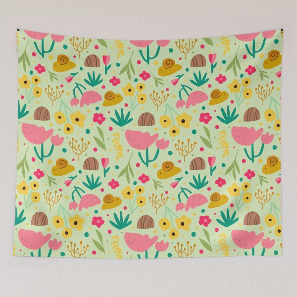 Item preview, Snails and flowers Mint designed and sold by printmesomecolo.