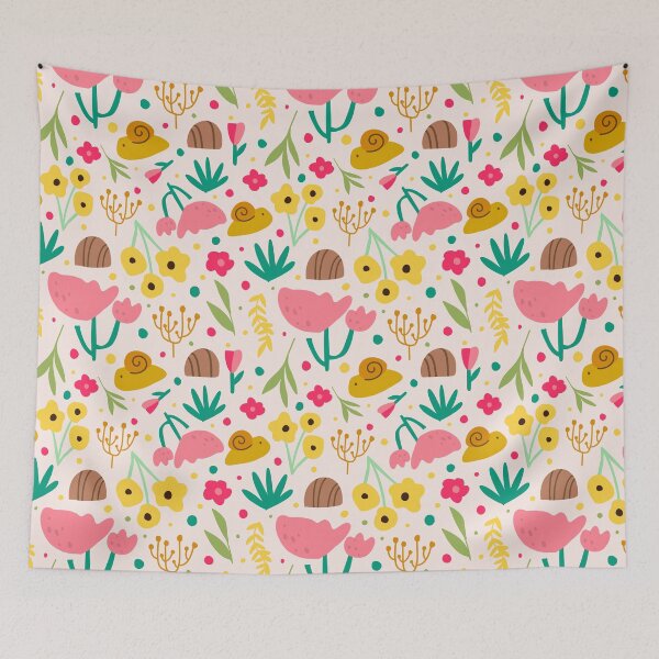 Item preview, Snails and flowers Baby pink designed and sold by printmesomecolo.