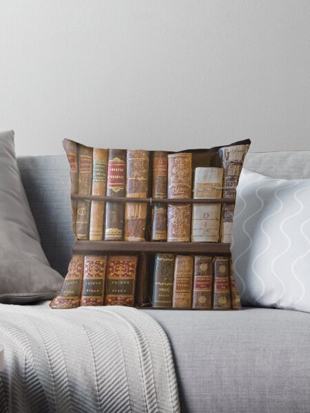 Old books on shelf Throw Pillow