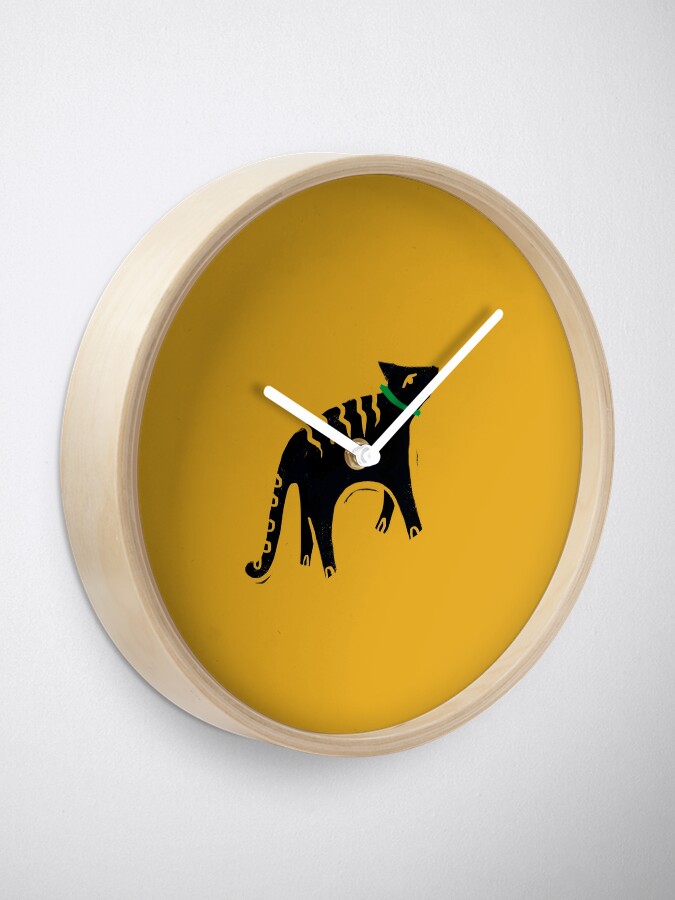 Clock, Illustration of a Cat on a Yellow House designed and sold by Luisina Salce