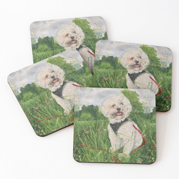 Item preview, A bichon frise taking in the sun in the countryside, original artwork in acrylic paint. designed and sold by shaz141.