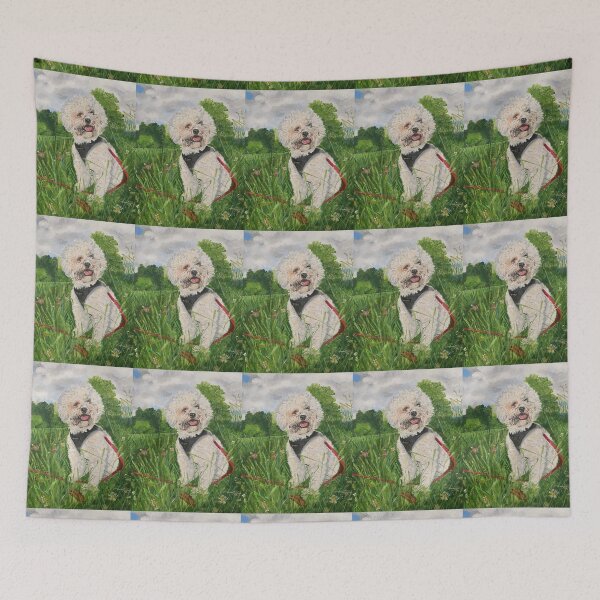 Item preview, A bichon frise taking in the sun in the countryside, original artwork in acrylic paint. designed and sold by shaz141.