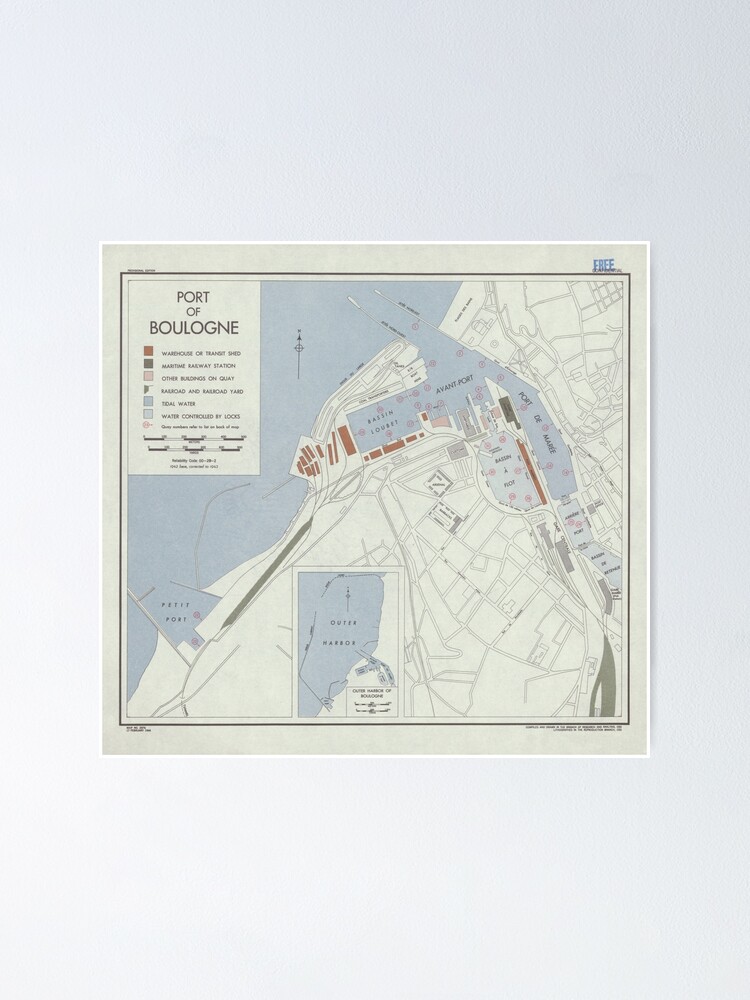 Port of Boulogne, France - Vintage 1944 Historical Map | Poster