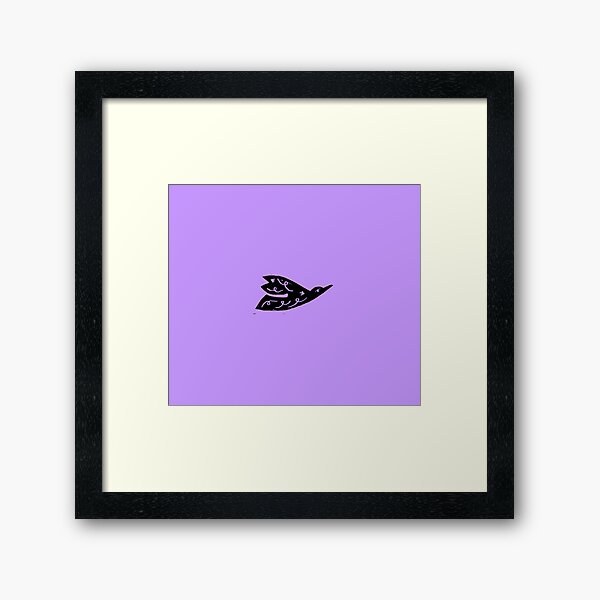 Illustration of a flying bird on a lilac horizont Framed Art Print