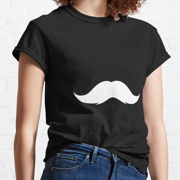 White mustache on a black background Classic T-Shirt