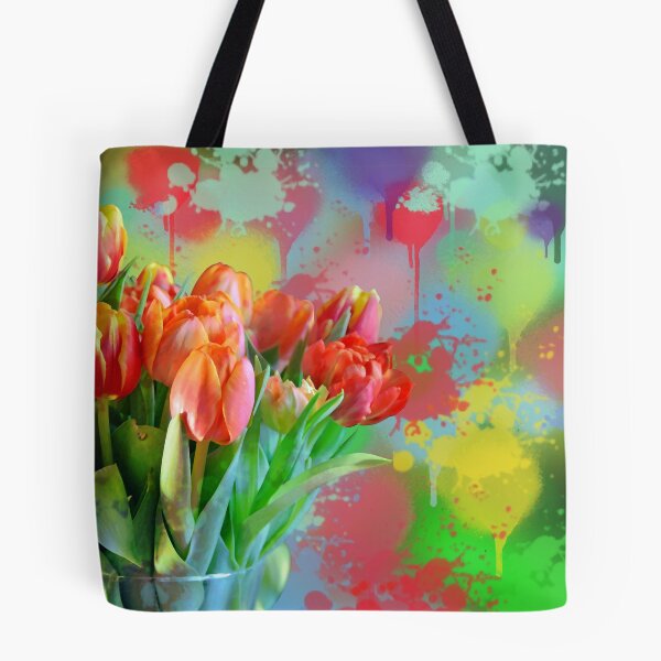 Item preview, Colourful Painterly tulips on an abstract background. designed and sold by walstraasart.