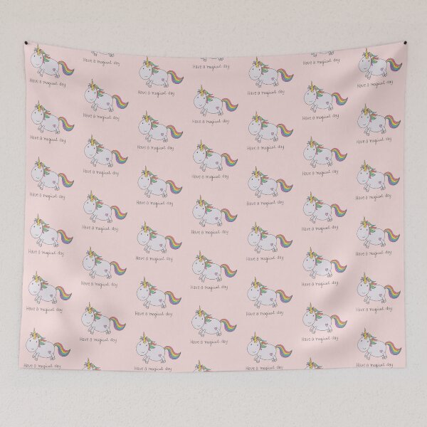 Artikelvorschau, Have a Magical ( Rainbow Unicorn) Day - Pink Background entworfen und verkauft von LouiseFranksArt.