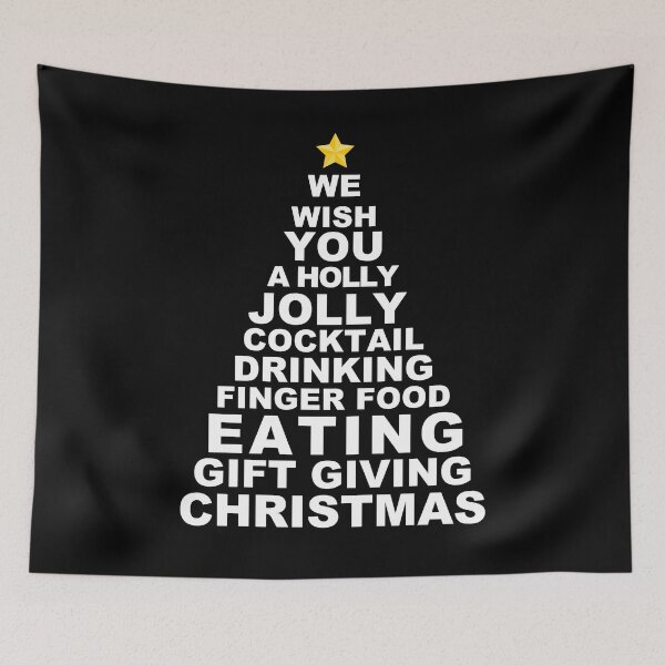 Item preview, Typography Christmas Tree we wish you a holly jolly cocktail drinking finger food eating gift giving christmas 2020 designed and sold by Linery Brand.