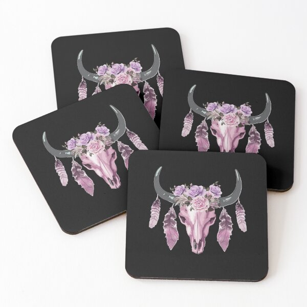 Item preview, Pink Cow Skull and Crown leaves and butterflies designed and sold by Collagedream.