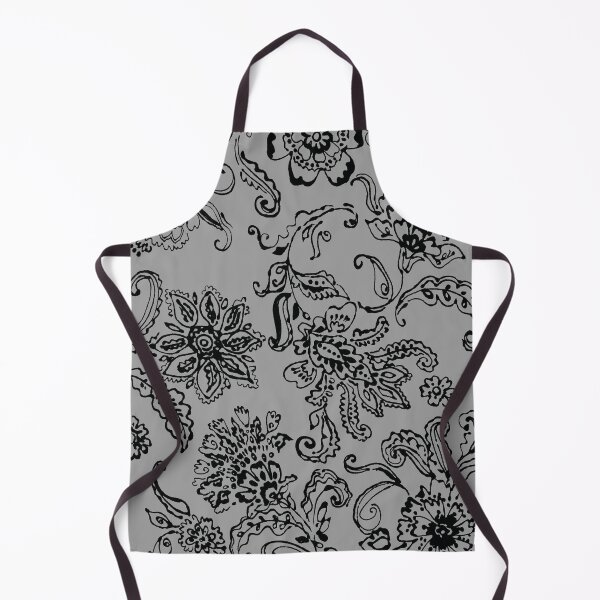 Item preview, Scribbly Black Line Decorative Floral Paisley on Grey Ground designed and sold by Leslie Rogers Todder.
