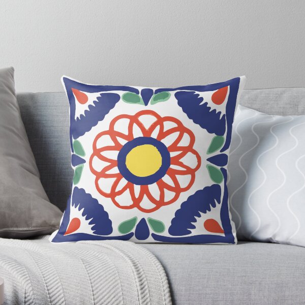 Talavera Blue Petals Throw Pillow