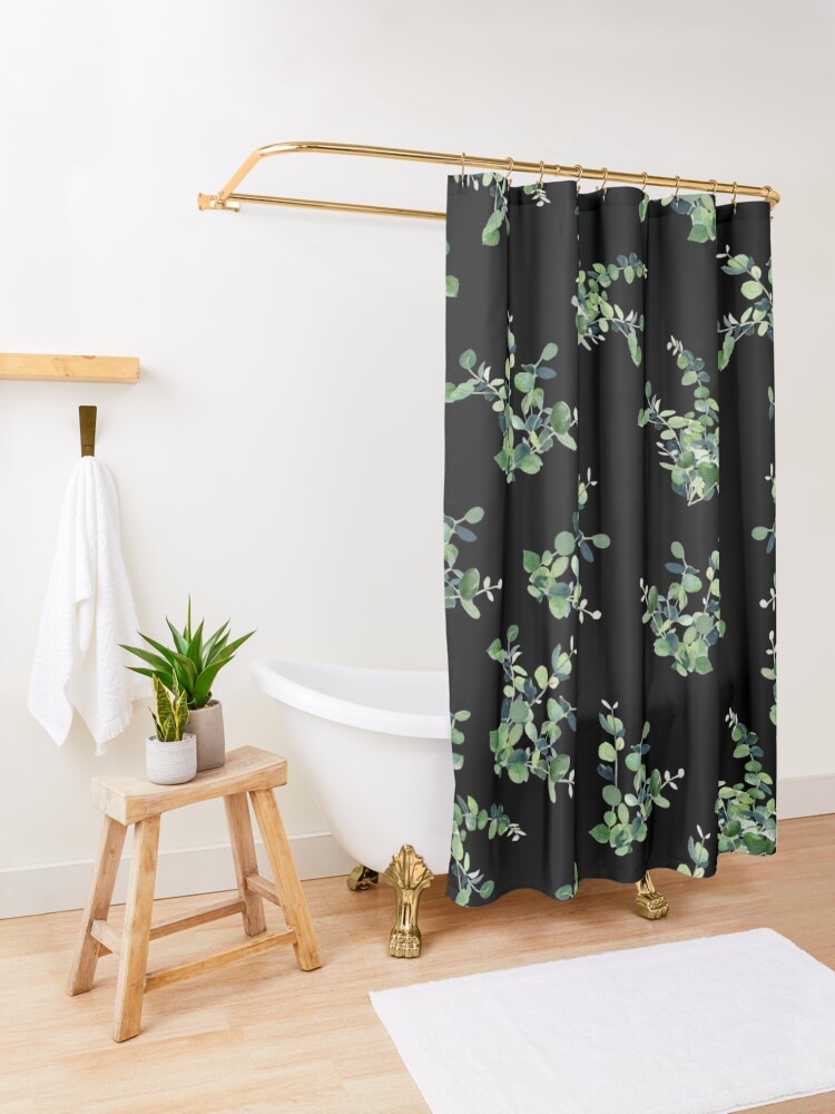 Eucalyptus Pattern in Black  Shower Curtain for Sale by Melly Terpening