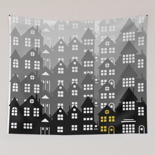 Item preview, Houses grey gradient yellow light window designed and sold by Digibee.