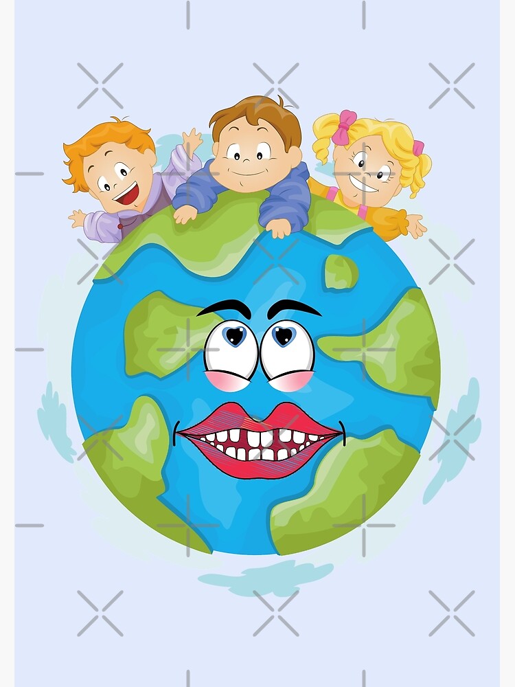 Poster Mignons de dessin animé enfants heureux sur la planète terre