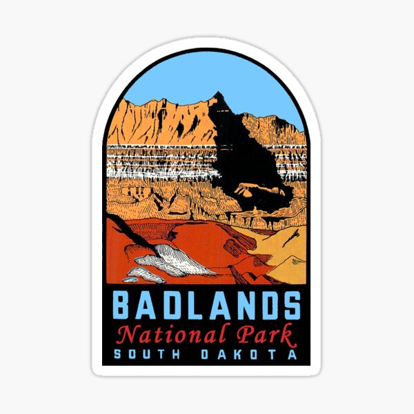 Vista previa del artículo con la obra «Calcomanía de viaje vintage del Parque Nacional Badlands», diseñado y vendido por hilda74.