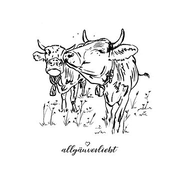 Vorschaubild zum Design allgäuverliebt - Zwei Allgäuer Kühe - Skizze, schwarz/weiß von allgaeuverliebt
