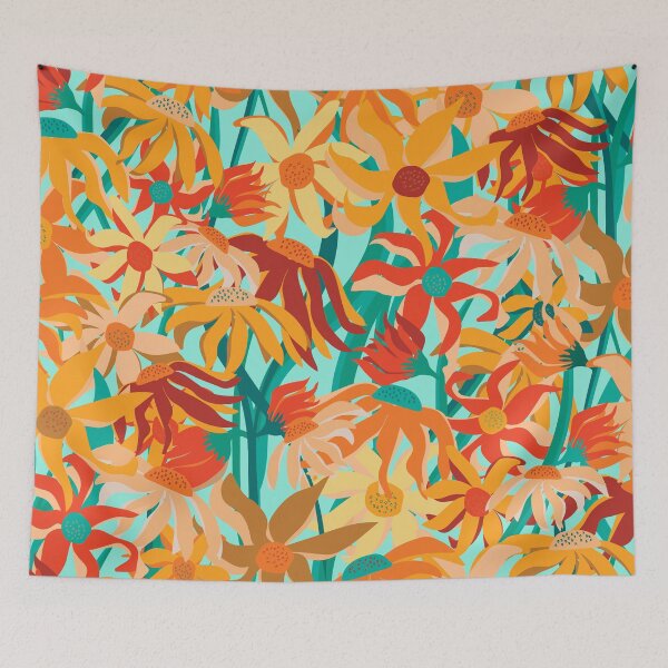 Item preview, Field of Coneflowers Abstract- floral illustration in bright colours designed and sold by Annette Chabidon Studio.