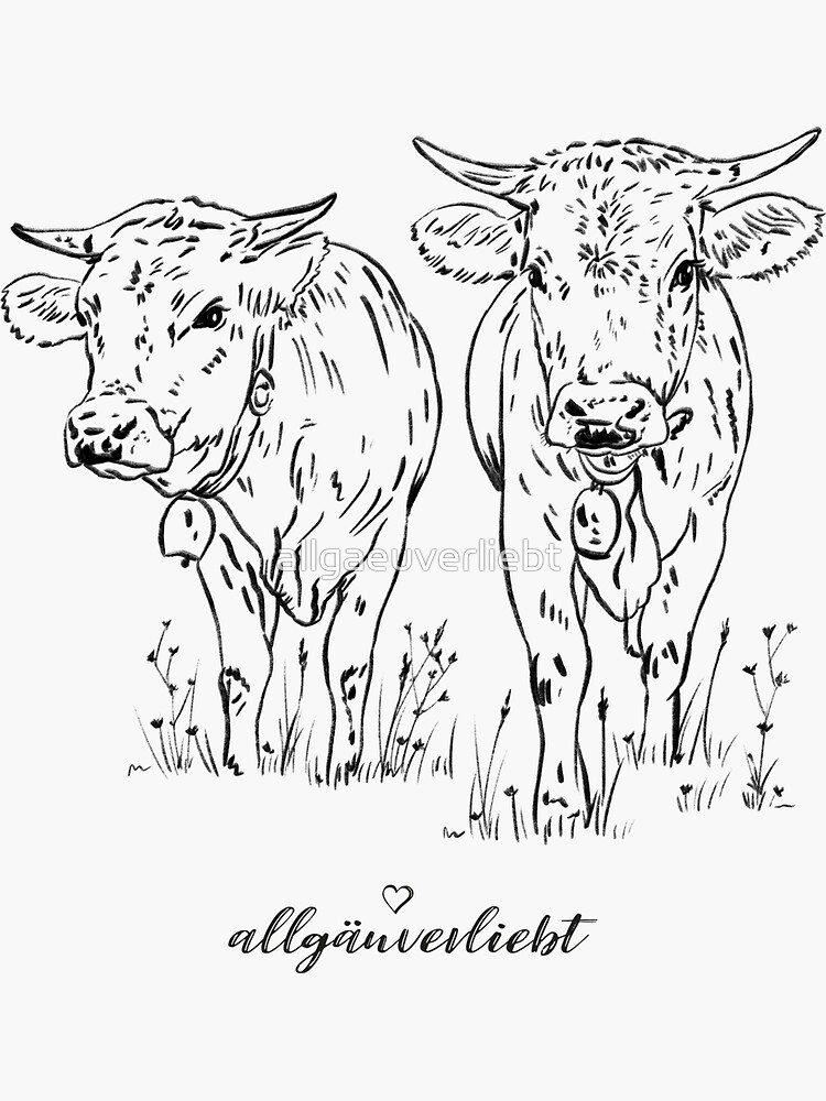 Thumbnail 3 von 3, Sticker, allgäuverliebt - Zwei Allgäuer Bullen - Skizze, schwarz/weiß designt und verkauft von allgaeuverliebt.