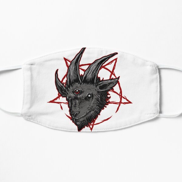 Black Baphomet Goat Head over Red Pantagram Flat Mask
