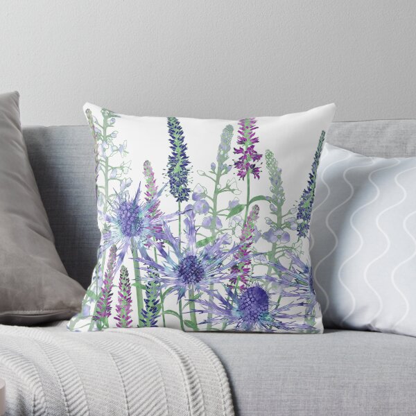 Sea Holly & Veronica Flowers Throw Pillow