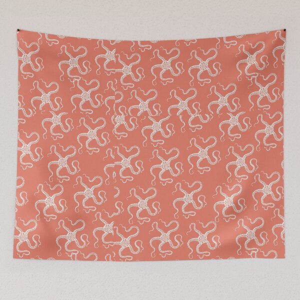 Item preview, spiny brittle starfish aloha print hawaii pattern salmon pink/orange and white designed and sold by maplunk.