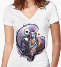 Romantic Jack Skellington and Sally Women's Fitted V-Neck T-Shirt