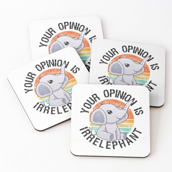 Item preview, Distressed "Your Opinion Is Irrelephant" cute elephant with retro sunset designed and sold by Happy Puppy Print On Demand.