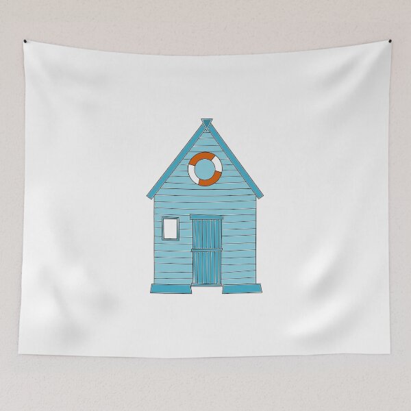 Item preview, Blue Beach Hut drawing designed and sold by Bojkiw.