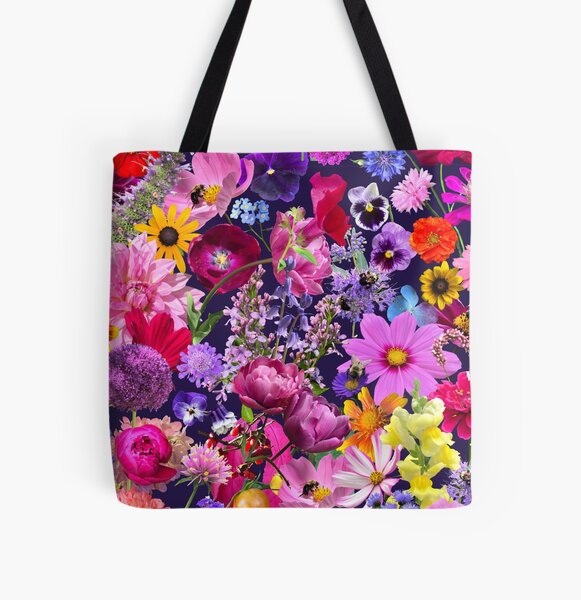 Dreaming up a Garden in Navy All Over Print Tote Bag