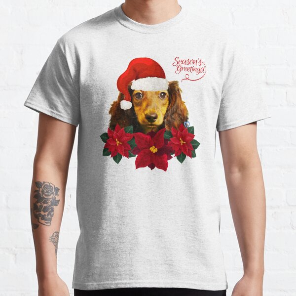 Christmas Live Dachie Red Santa Hat Poinsettias dtt Classic T-Shirt