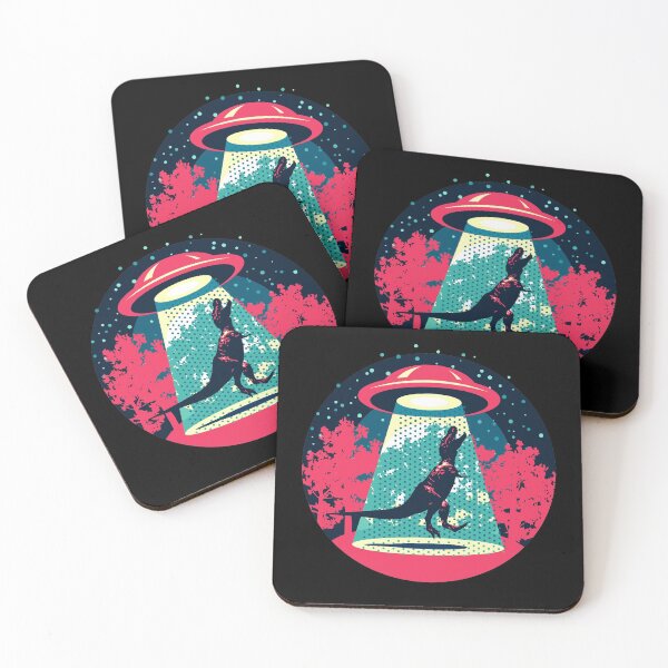 Beware UFO, T. Rex / Red Coasters (Set of 4)